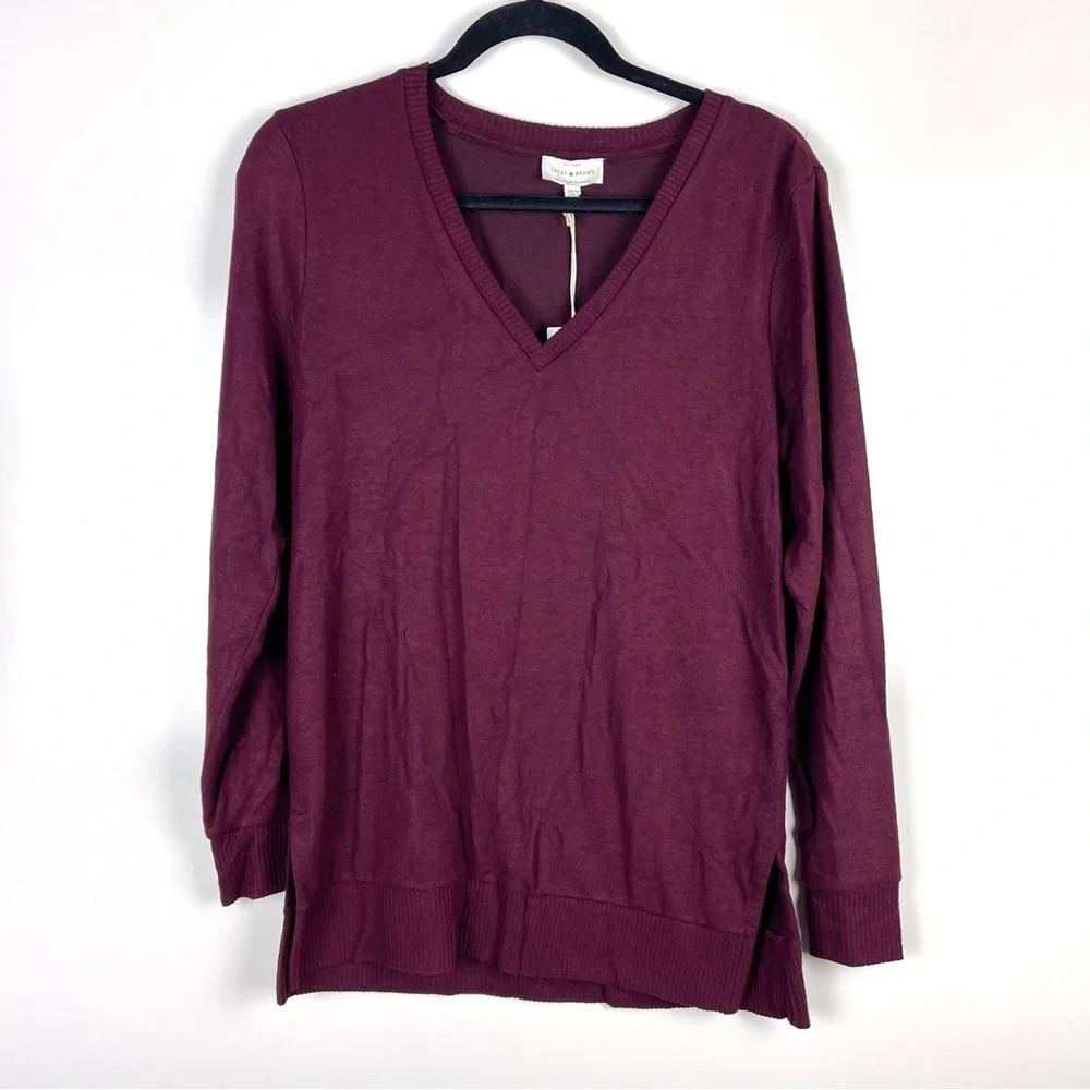 NEW Lucky Brand V-Neck Long Sleeve Tunic Sweater Women's Soft Cozy Size XS